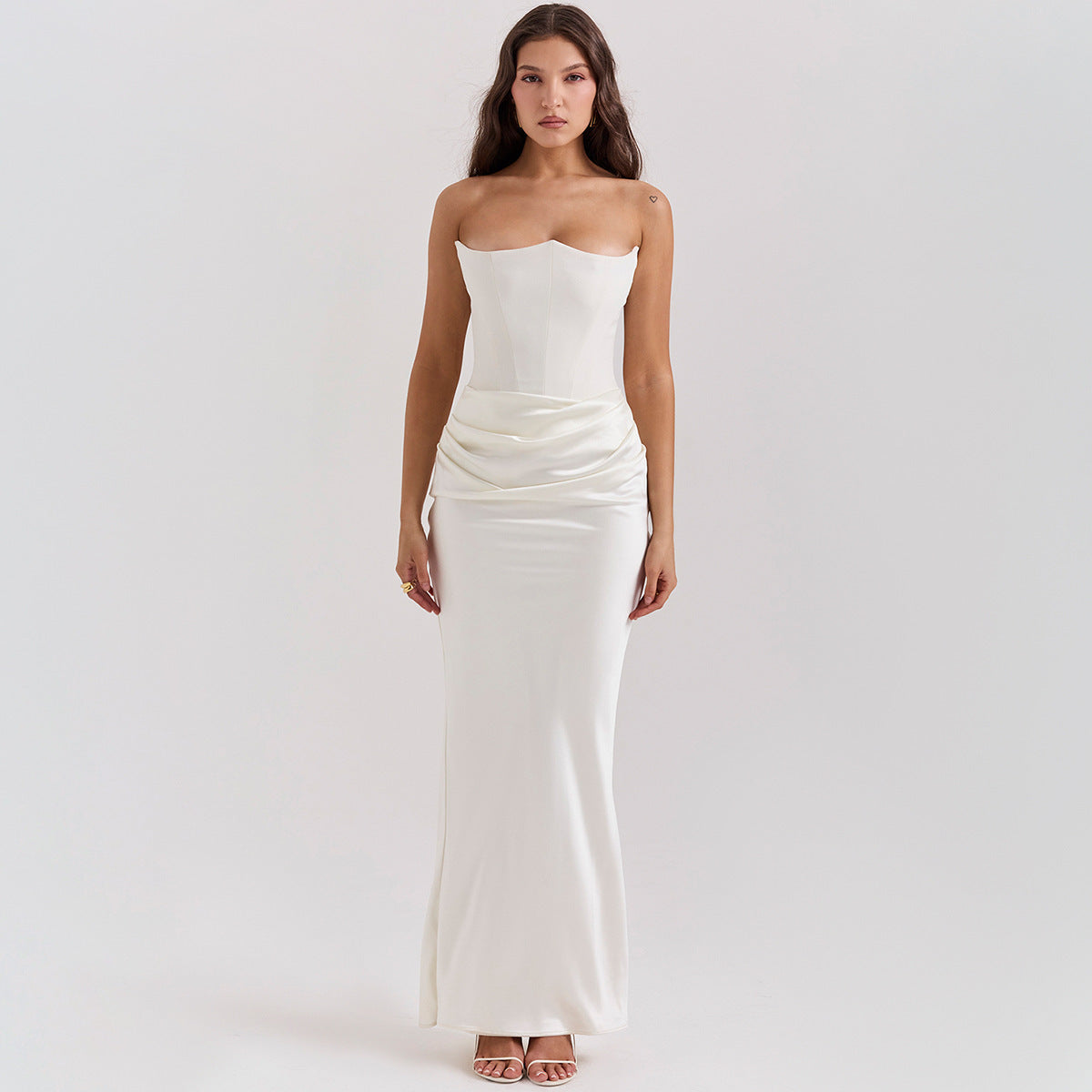 Slim Tube Top Long Dress Sexy Fashion Bandeau Backless Party Evening Dresses For Women Clothing Ivory White