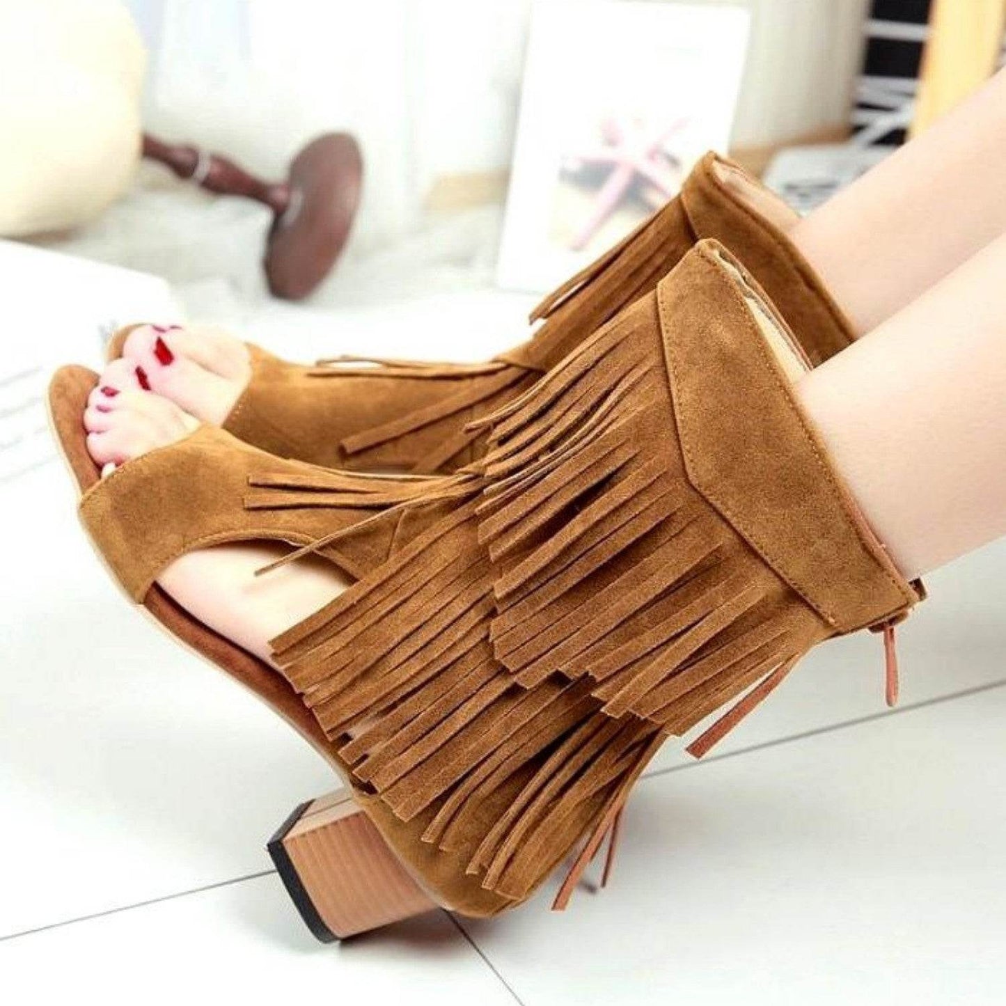 Summer Fish Mouth Hollow Boots Female Yellow