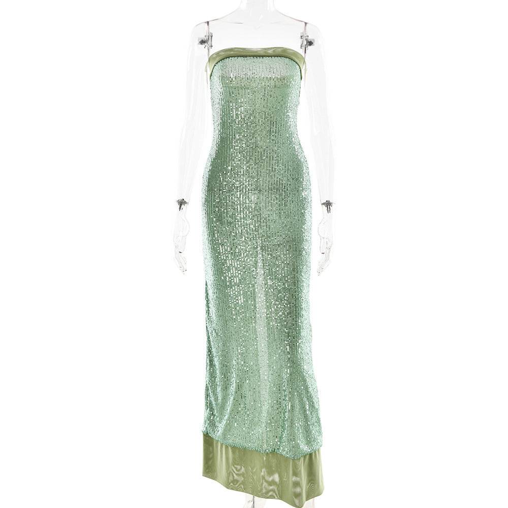 Backless Slit Tube Top Dress Green