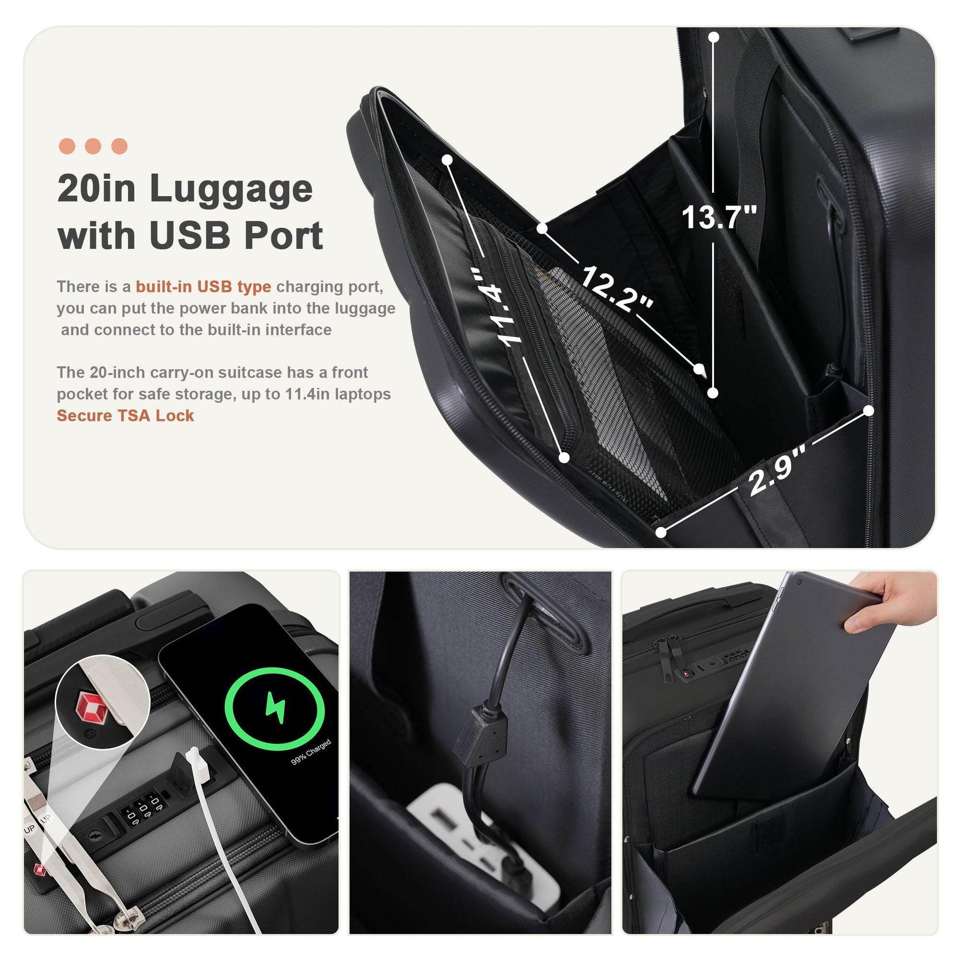 ABS Hard-shell Suitcase With Spinner Wheels, Cup Holders