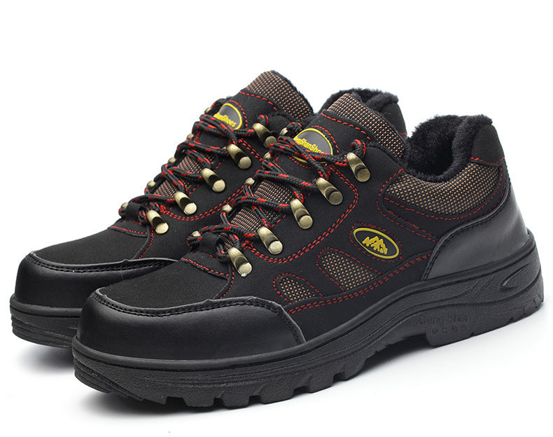 Men's Safety Shoes, Anti-odor, Lightweight Steel Toe Cap, Anti-smashing Black and red plus velvet