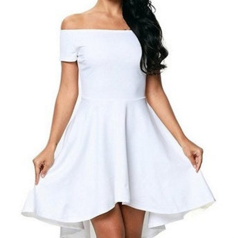 One Shoulder Short Sleeve And Large Swallowtail Skirt white