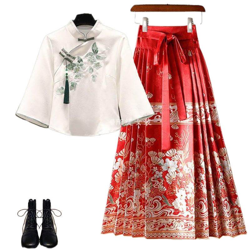 New Chinese Style Wear A Set Of Plus Size Hanfu Horse-face Skirt Two-piece Suit