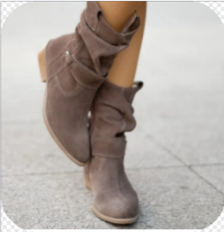 Large Size Short Boots European And American Style Round Toe Metal Dark Grey