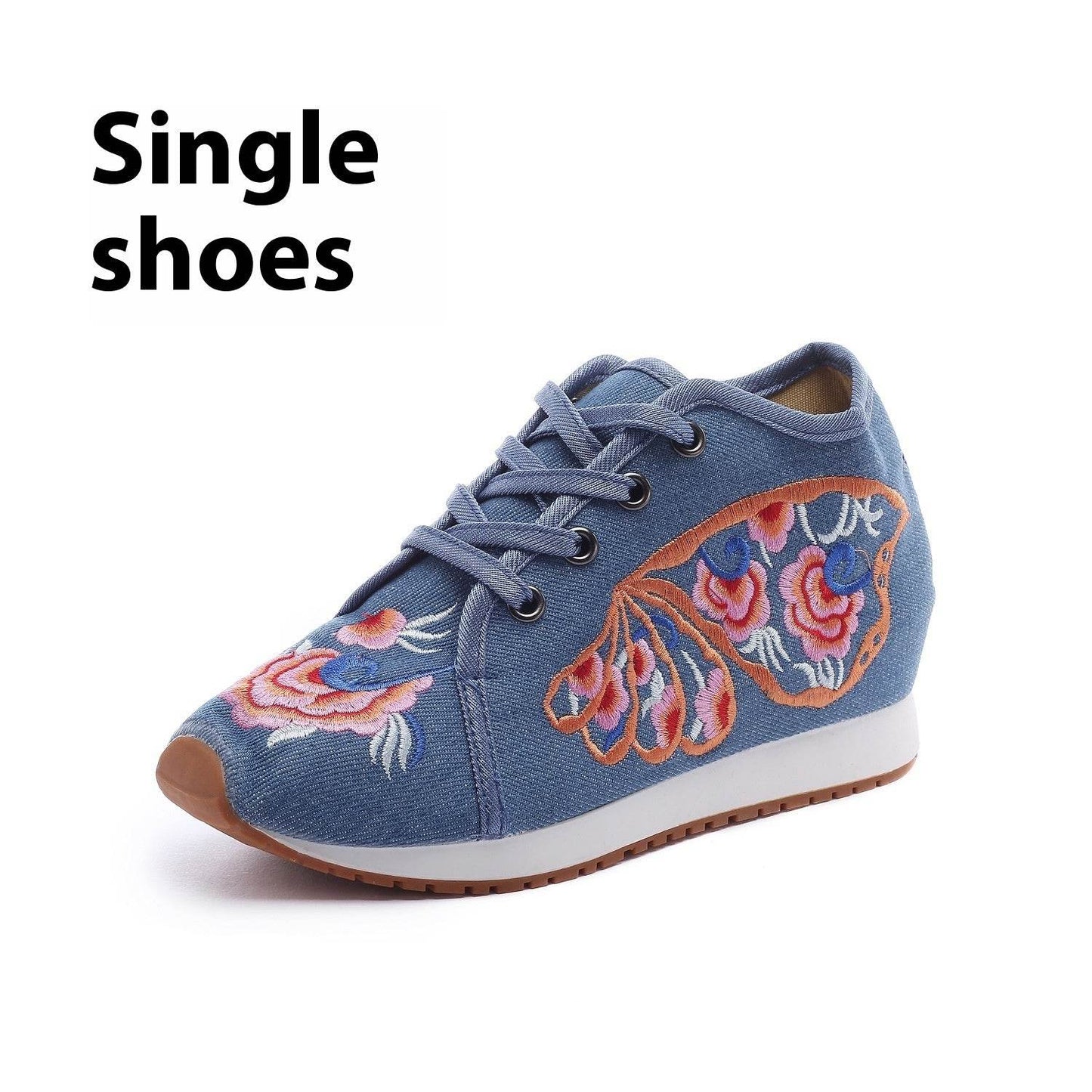 Travel Canvas Embroidered Sneaker Casual Fashion Cloth Shoes Ladies Butterfly Wings Denim Blue