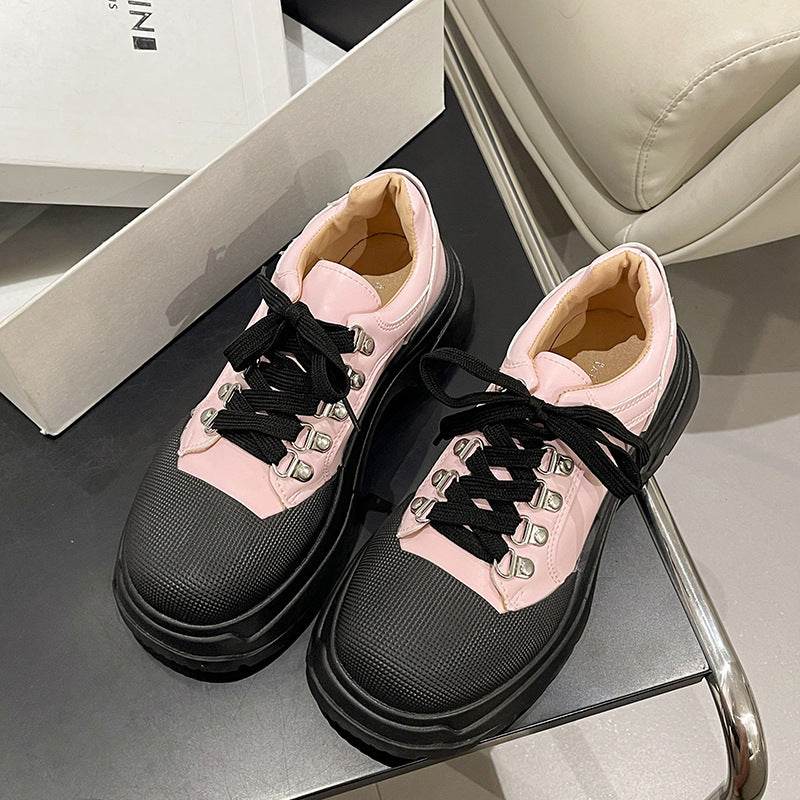 Platform Leather Shoes Female British Style Pink