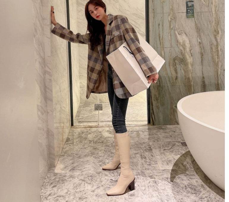 New Small Square Head Knight Boots Daily Net Red Match