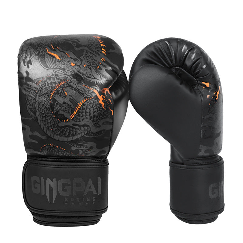 Professional Gloves Men's Sanda Fight Training Boxing Gloves Dragon Mysterious Black