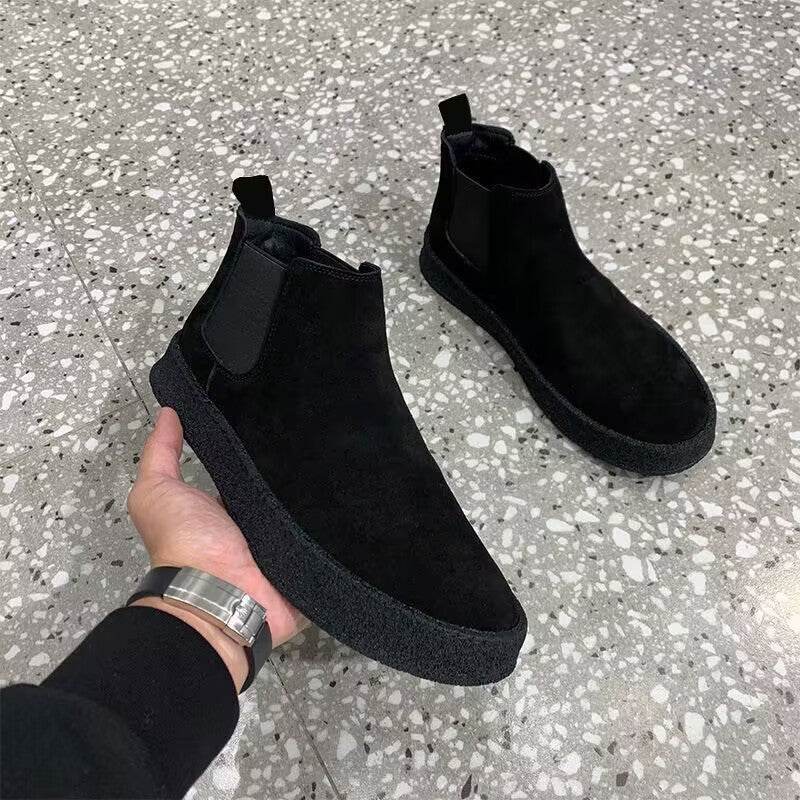 Autumn And Winter Warm Men's Casual All-matching Korean Cotton Shoes 882 Black With Fleece Lining