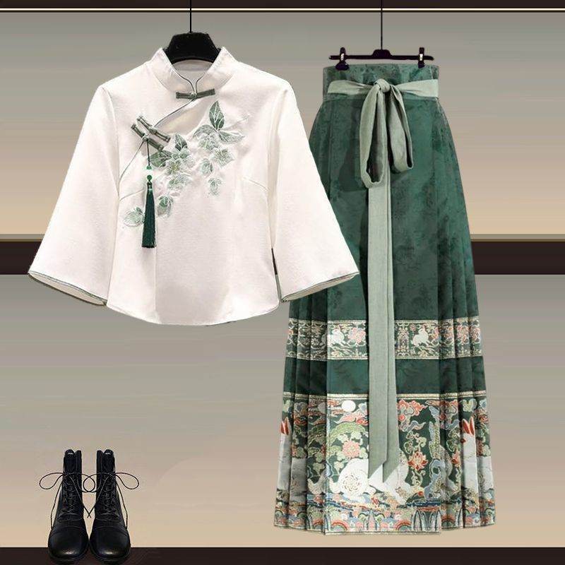 New Chinese Style Wear A Set Of Plus Size Hanfu Horse-face Skirt Two-piece Suit A Set