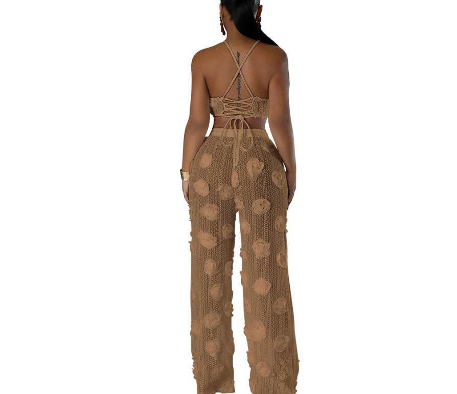 Solid Color See-through Two-piece Set For Women