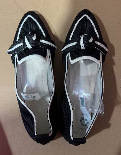 Fashion Pointed Toe Bow Flat Shoes For Women Lying Woven Slip-on Breathable Shoes Summer Black Size38
