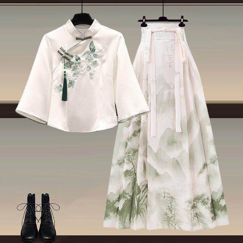 New Chinese Style Wear A Set Of Plus Size Hanfu Horse-face Skirt Two-piece Suit b Set