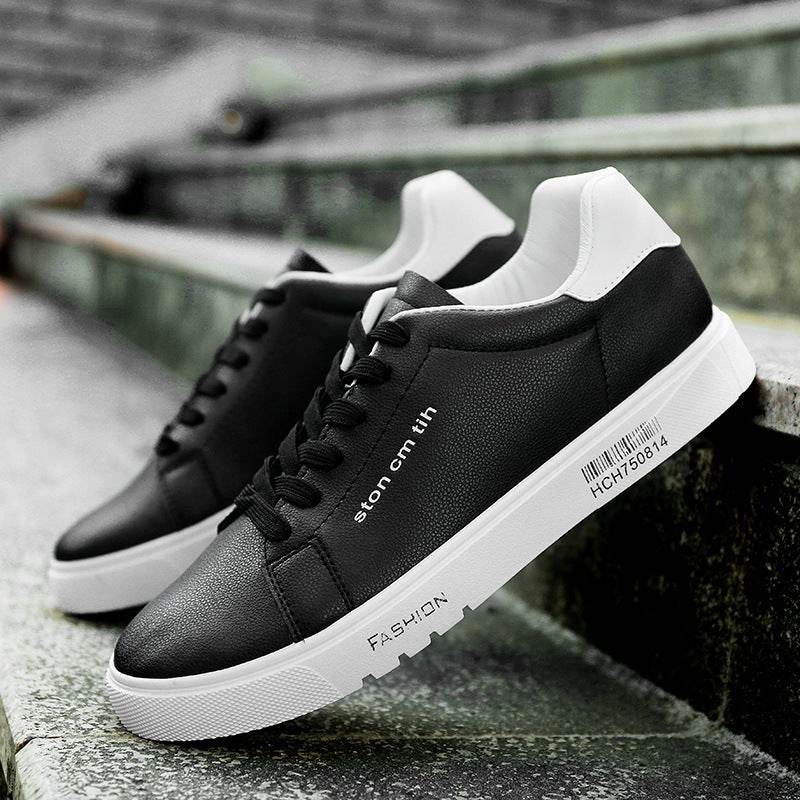 Men's Lace-Up Sneakers, Student Running Men's Shoes, Low-Top Breathable White Shoes Black