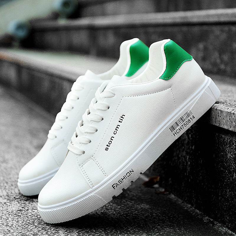 Men's Lace-Up Sneakers, Student Running Men's Shoes, Low-Top Breathable White Shoes White green