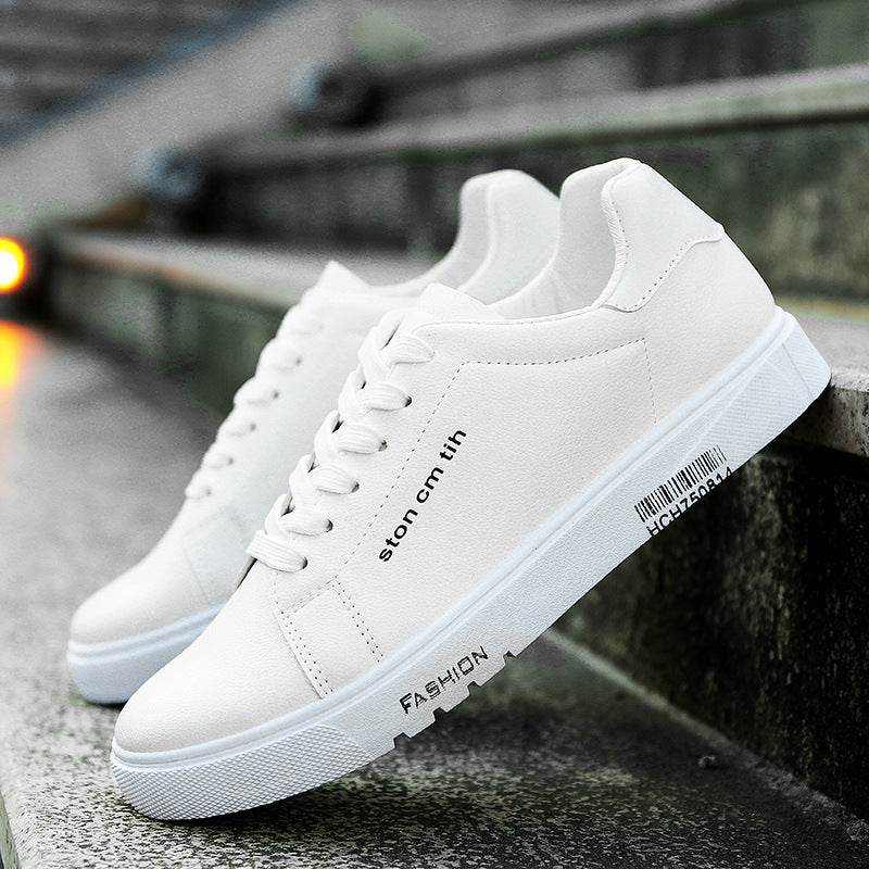 Men's Lace-Up Sneakers, Student Running Men's Shoes, Low-Top Breathable White Shoes White