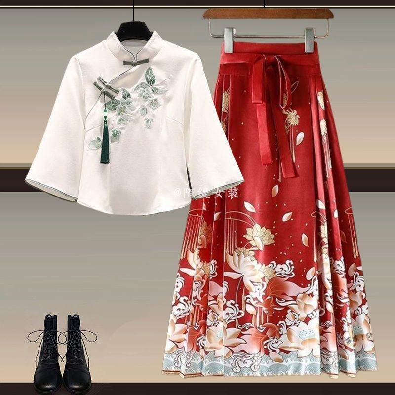 New Chinese Style Wear A Set Of Plus Size Hanfu Horse-face Skirt Two-piece Suit e Set