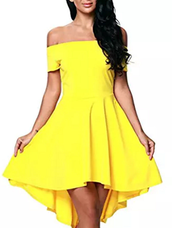 One Shoulder Short Sleeve And Large Swallowtail Skirt yellow