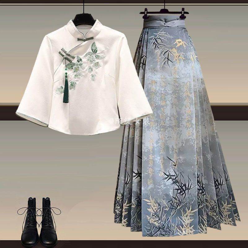 New Chinese Style Wear A Set Of Plus Size Hanfu Horse-face Skirt Two-piece Suit g Set