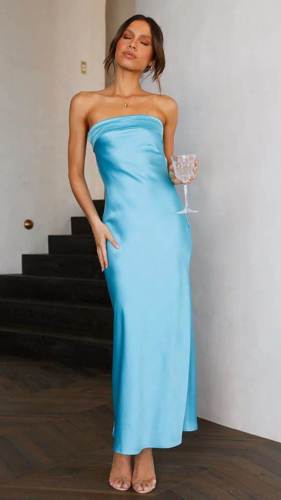 Summer Tube Top Long Dress With Backless Design INS Fashion Flowers Print Party Evening Dresses For Women Blue