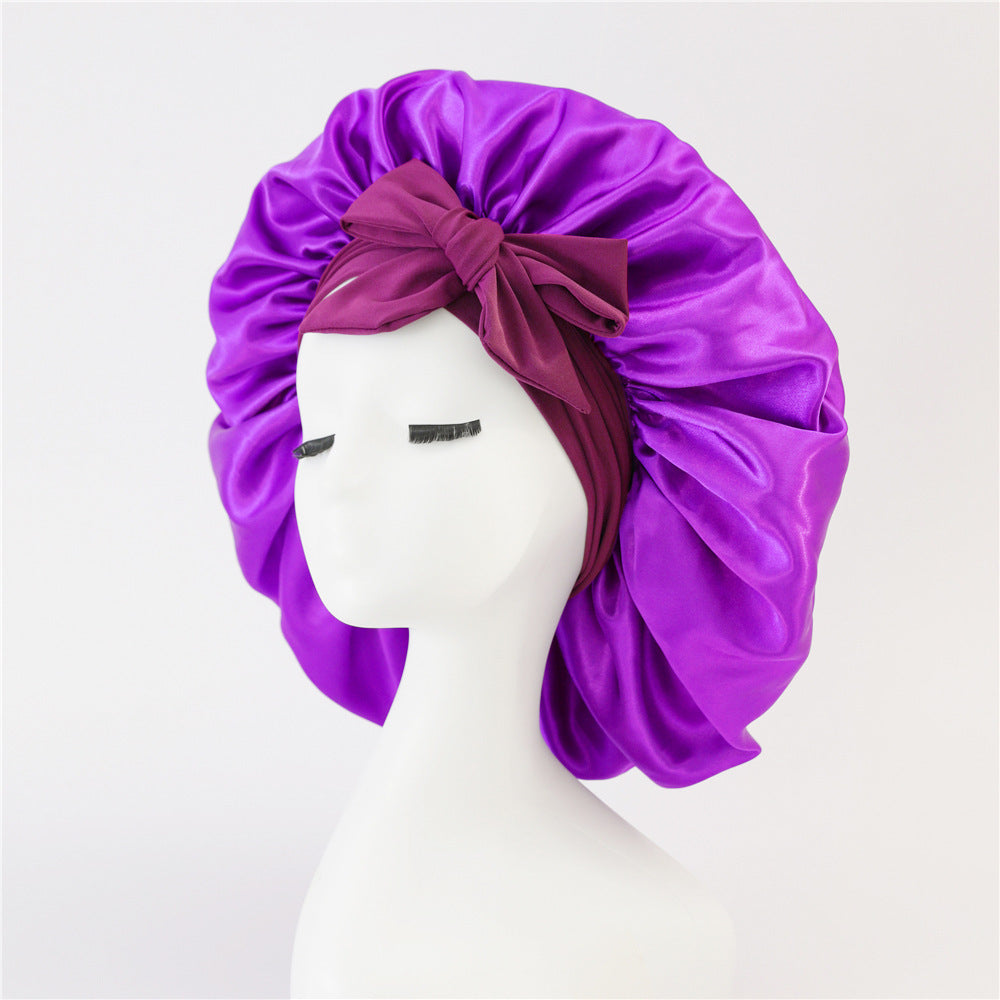 New Silk Bonnet For Sleeping Women Satin Bonnet Hair Bonnet Night Sleep Cap Scarf Wrap For Curly Hair With Tie Band For Curly Hair Light Purple