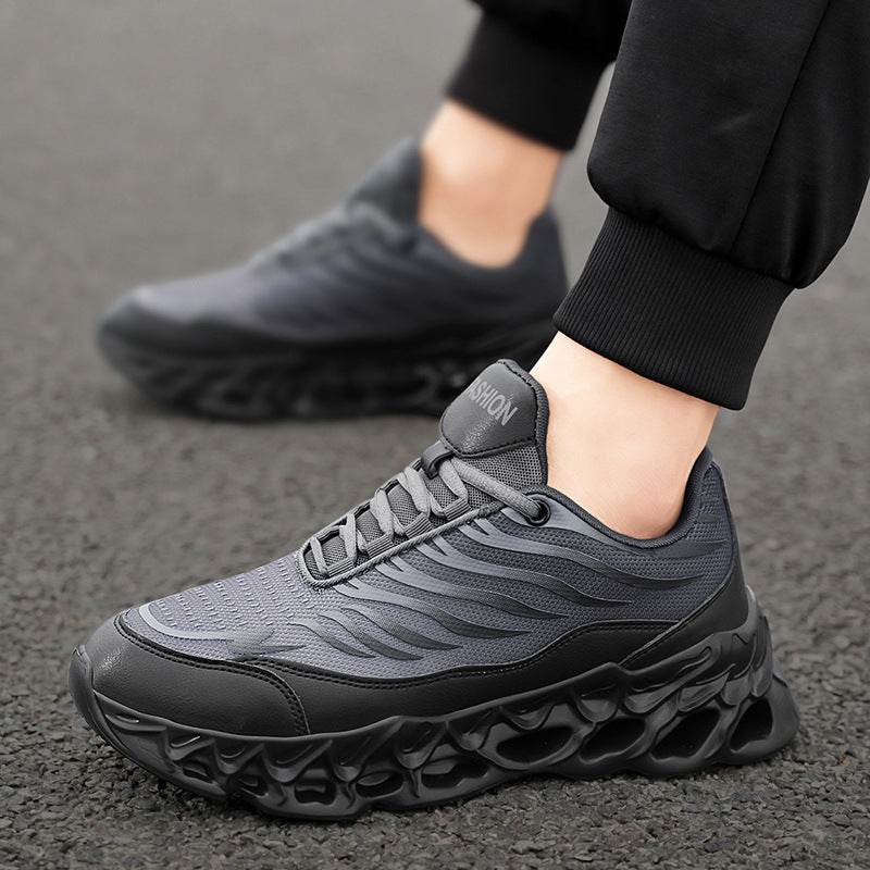 Men's Lace-up Sneakers Thick-soled Daddy Vulcanized Shoes Outdoor Running Sports Casual Shoes Black Grey