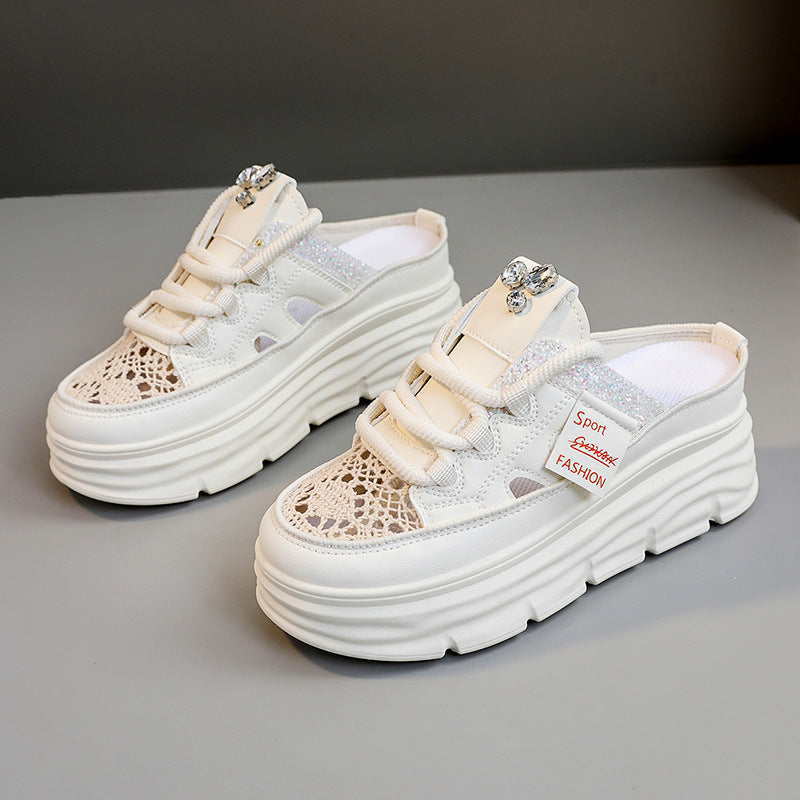 Hollow-out Platform Casual Shoes White Shoes Sandals Beige