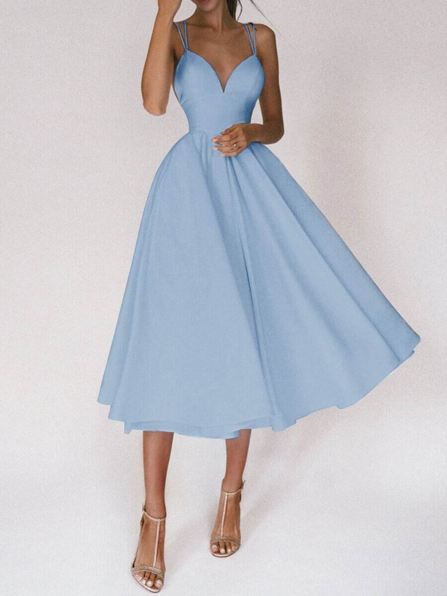Sexy V-neck Suspender Dress Summer Fashion A-Line Long Dresses For Women Blue