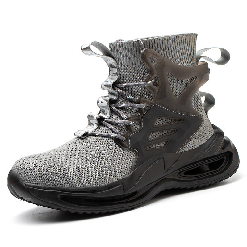 Flying Woven Breathable Protective Safety Shoes Large Size Mens Work Shoes 92grey
