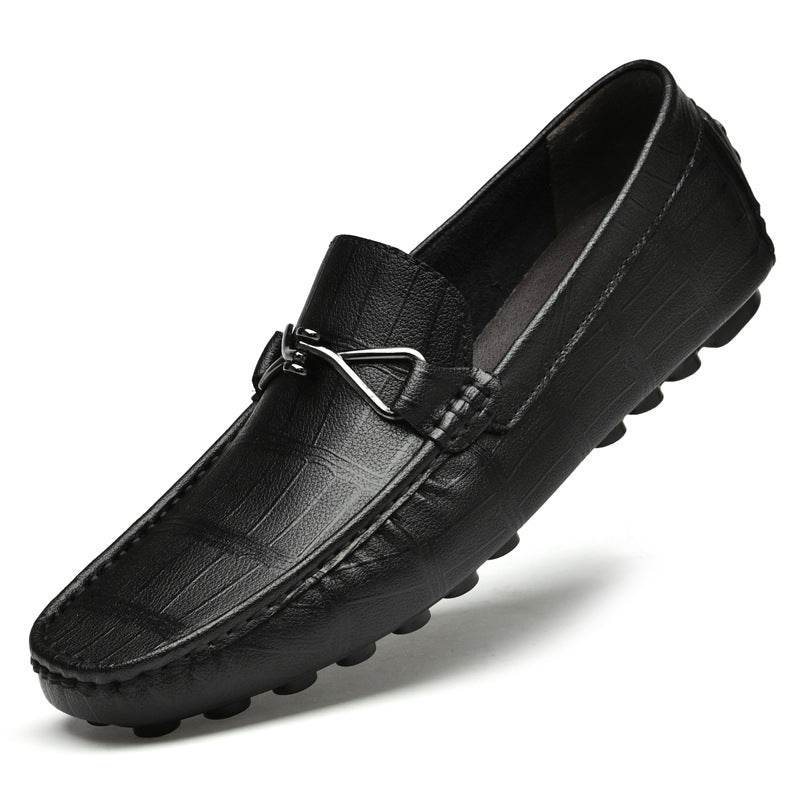 Summer New Leather Shoes Cowhide Gommino Increased 6CM Leisure Black Increased 6CM