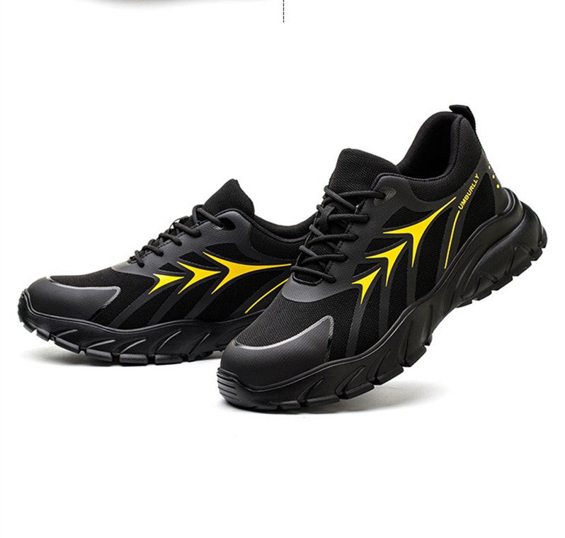 Work Anti-smashing And Anti-penetration Steel Toe Cap Safety Shoes Black yellow