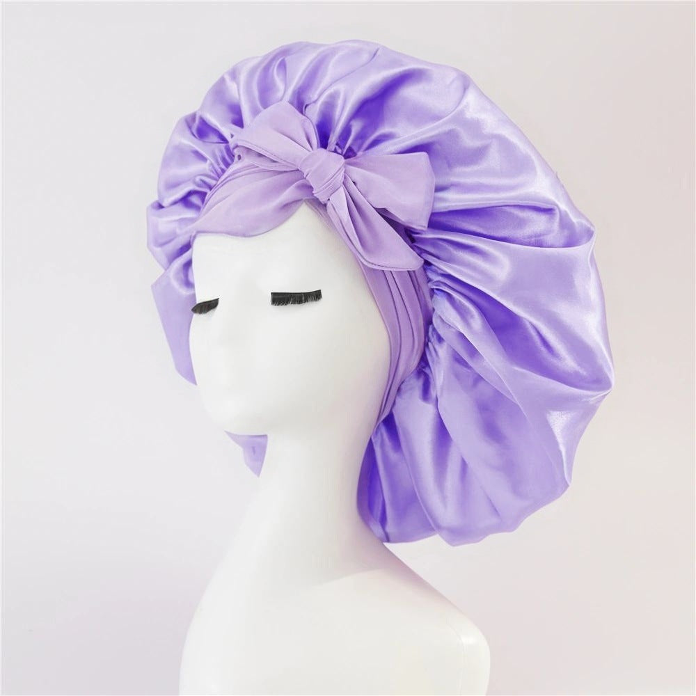 New Silk Bonnet For Sleeping Women Satin Bonnet Hair Bonnet Night Sleep Cap Scarf Wrap For Curly Hair With Tie Band For Curly Hair New Purple