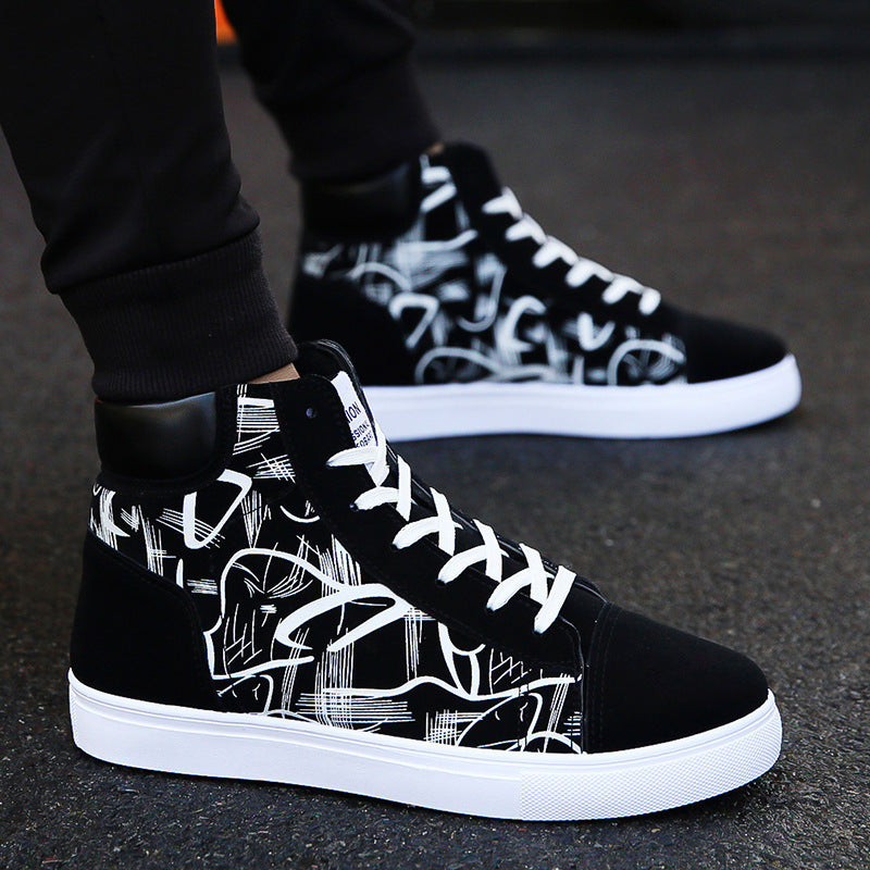 Spring high top shoes Korean Edition men''s shoes Black
