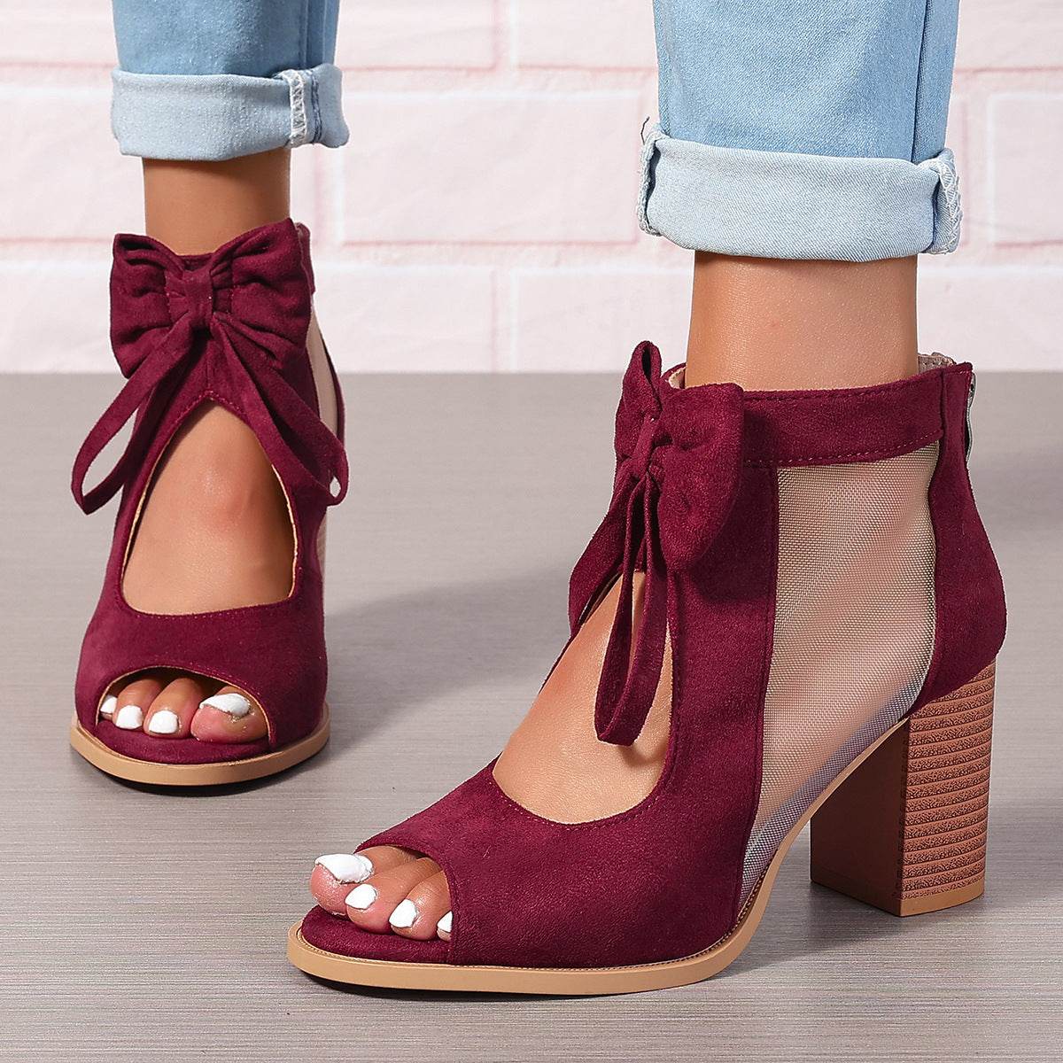 Platform Chunky High Heels Women's Sandals Bow Decoration Open Toe Block Ankle Strap Sandals For Dress Bridal Party Shoes