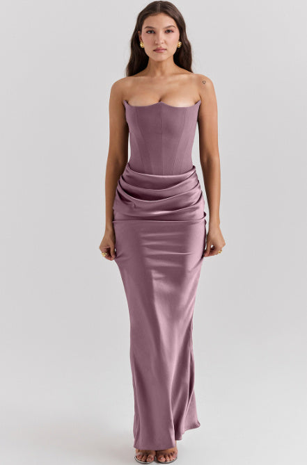 Slim Tube Top Long Dress Sexy Fashion Bandeau Backless Party Evening Dresses For Women Clothing Purple
