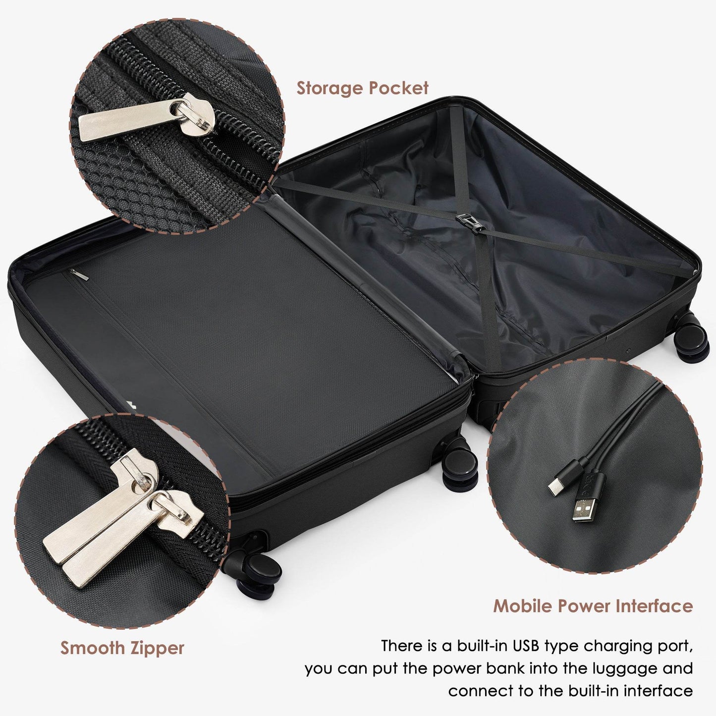 ABS Hard-shell Suitcase With Spinner Wheels, Cup Holders