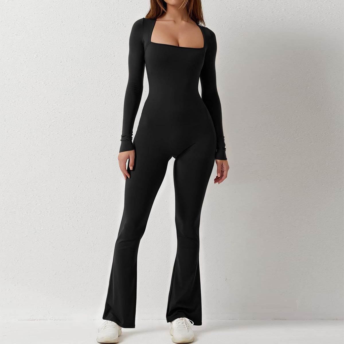 Square Collar One-piece Bell Bottom Pants
