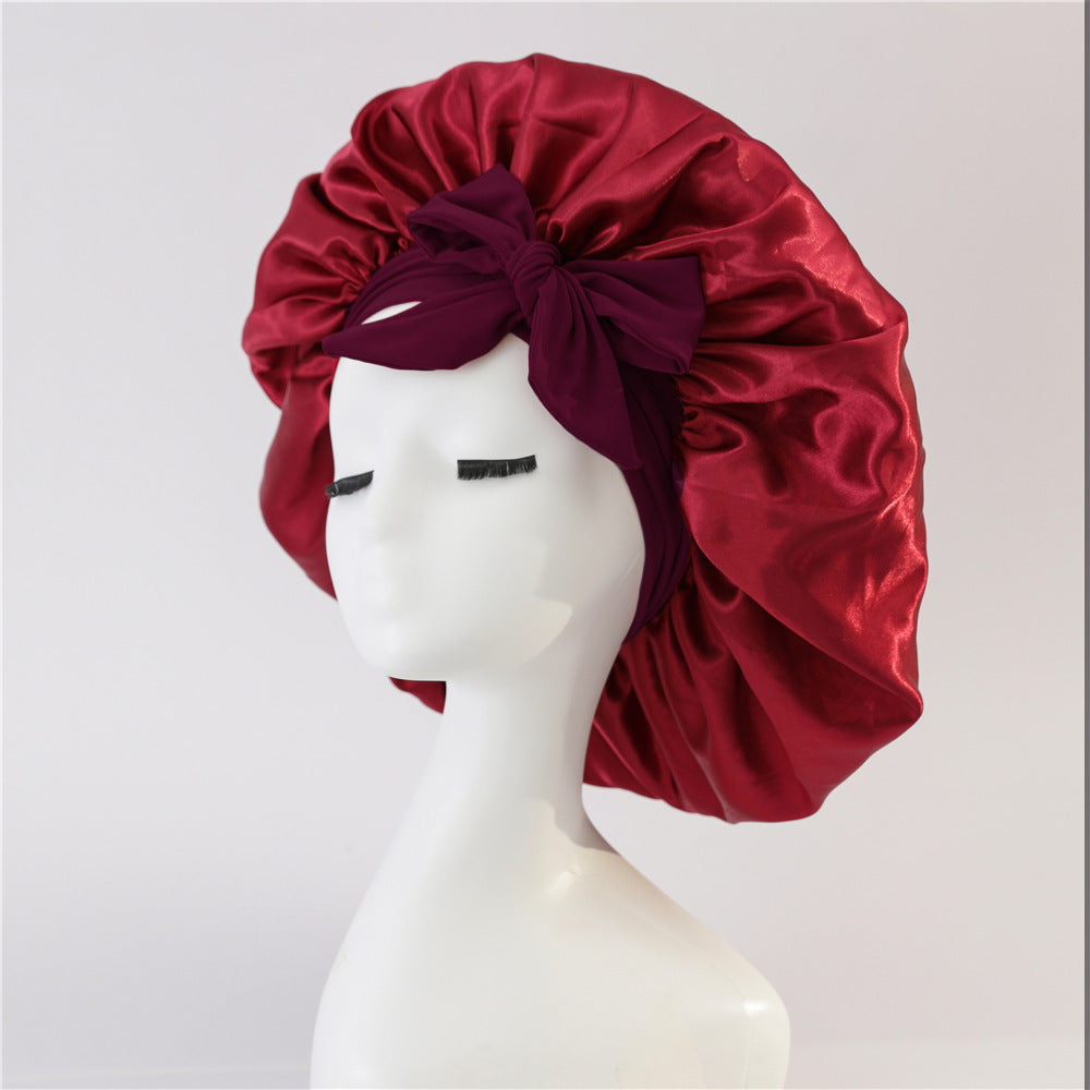New Silk Bonnet For Sleeping Women Satin Bonnet Hair Bonnet Night Sleep Cap Scarf Wrap For Curly Hair With Tie Band For Curly Hair Wine Red