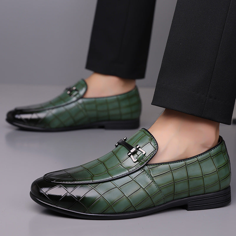 Men's Plaid Light Luxury Plus Size Rubber Sole Lightweight Leather Shoes Green