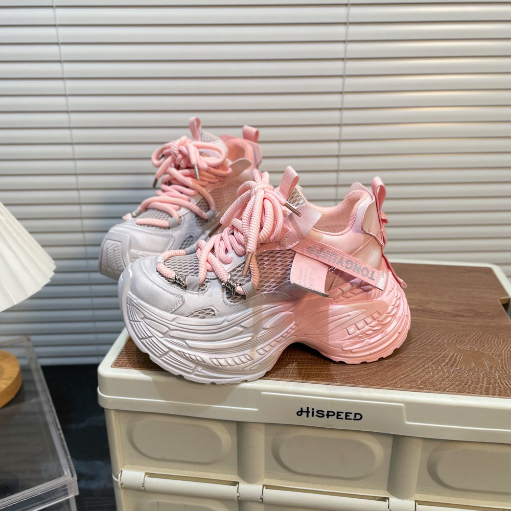 Thick Bottom Gradient Colorblock Daddy Shoes Pink