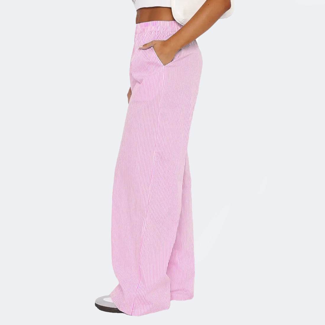 Striped Trousers With Pockets Ins Fashion Casual Wide Leg Straight Pants For Women Clothing Pink