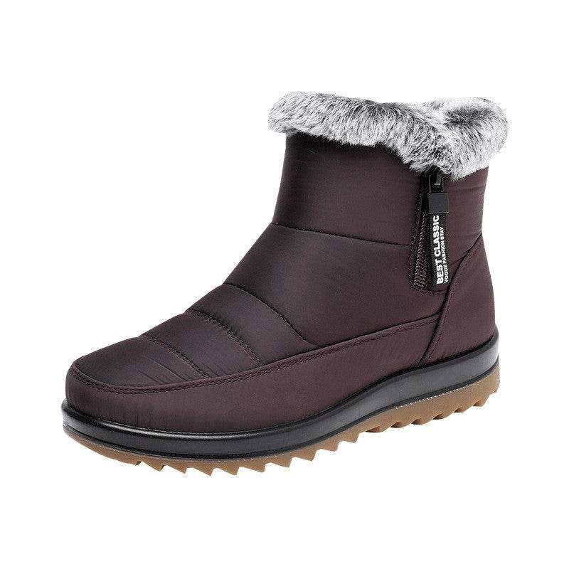 Winter Snow Boot With Side Zipper Fashion Warm Plush Ankle Boots Women's Fleece Short Shoes Dark Brown