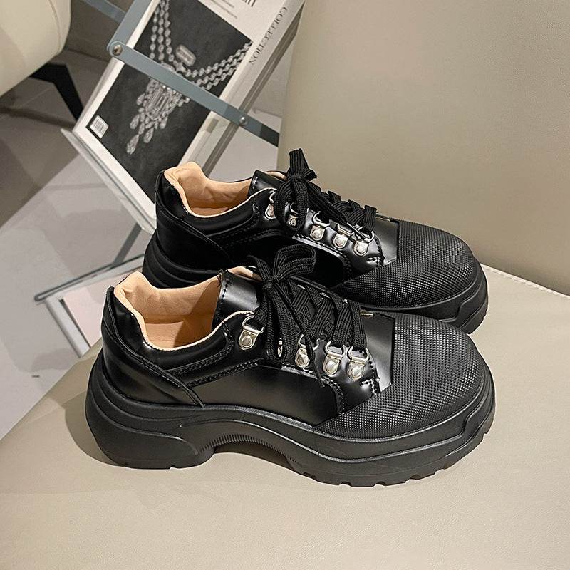Platform Leather Shoes Female British Style Black