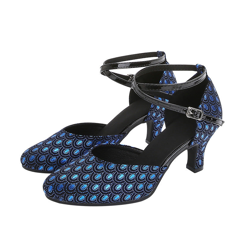 Peacock Pattern Toe Cap Stilettos High Heels Blue B 6CM