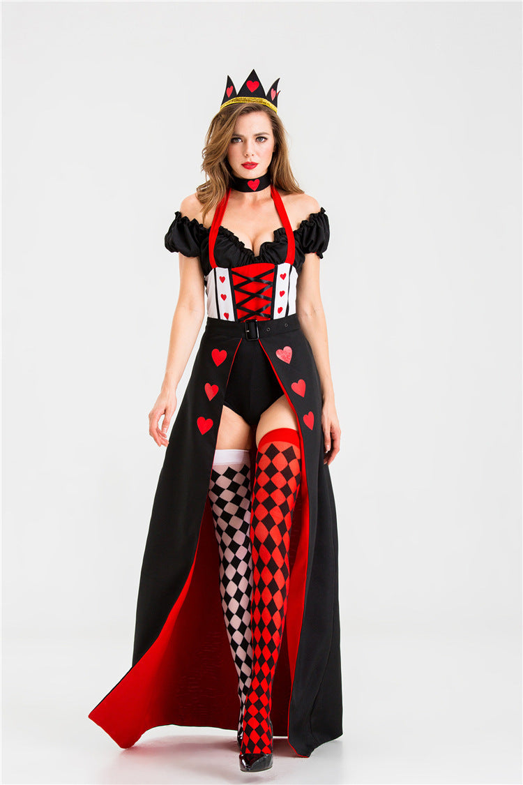 Queen Of Hearts Queen Dress Uniform Halloween Costume Clothing with socks