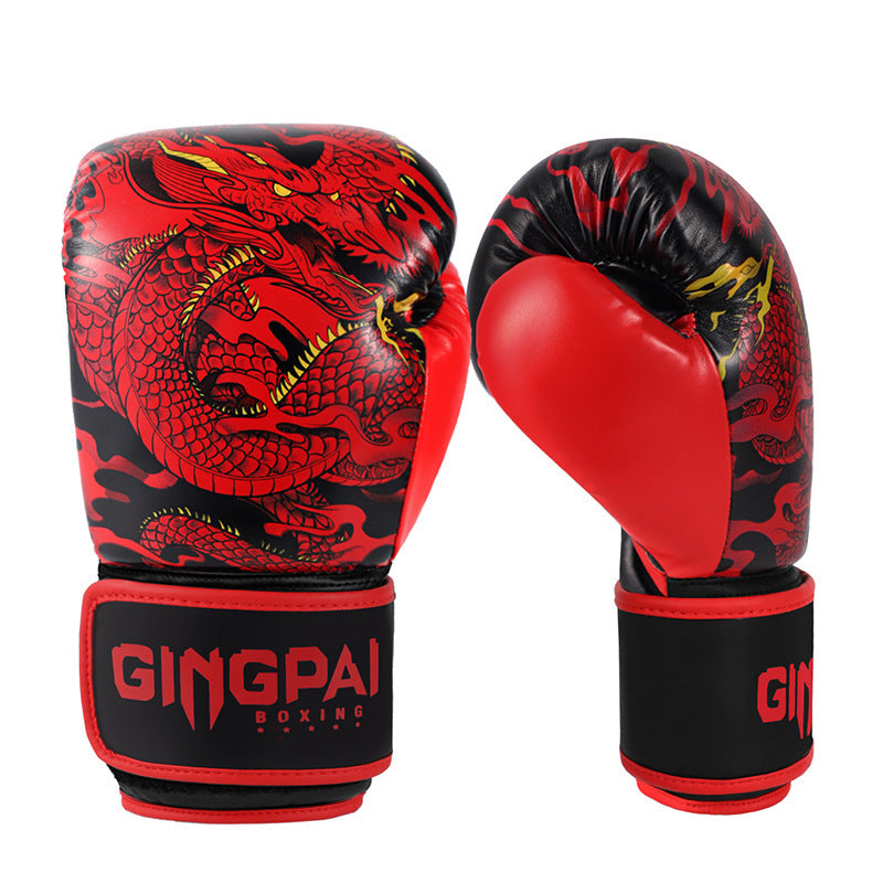 Professional Gloves Men's Sanda Fight Training Boxing Gloves Dragon Cinnabar Red