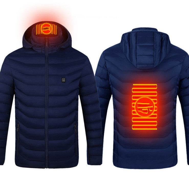 New Heated Jacket Coat USB Electric Jacket Cotton Coat Heater Thermal Clothing Heating Vest Men's Clothes Winter Blue Zone2