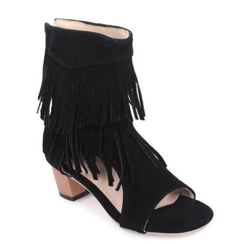 Summer Fish Mouth Hollow Boots Female Black