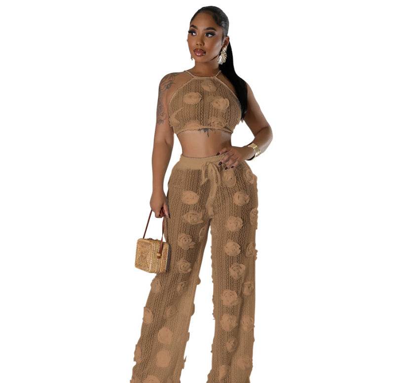 Solid Color See-through Two-piece Set For Women