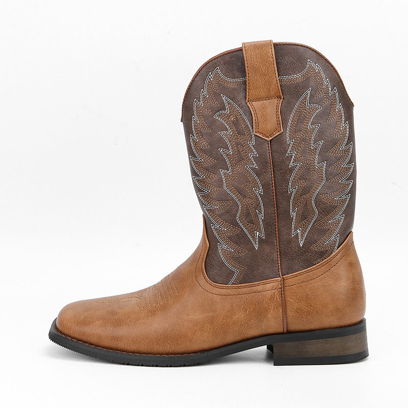 Western Denim Square Toe Motorcycle Men's Boots Camel Brown 6655